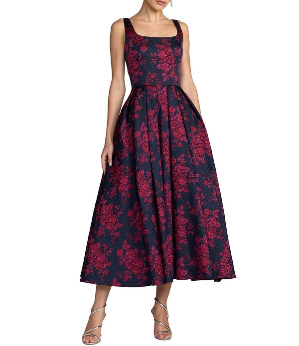 マックダガル レディース トップス ワンピース ミディ Mac Duggal Brocade Square Neck Midi Dress Fuchsia Multi フューシャ|ReVida 店