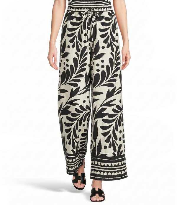 スカイズアブルー レディース ボトムス カジュアルパンツ ワイドレッグ プリント Skies Are Blue Printed Wide Leg Pull On Coordinating Pantsand/Black ブラック｜ReVida 店