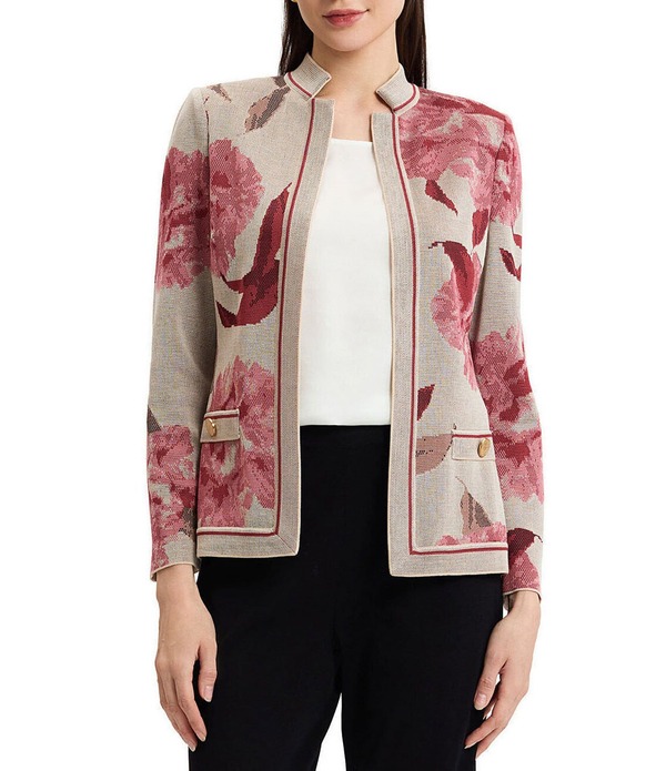 ミソック レディース アウター コート フラワー柄 ニット フラワー ジャケット MISOOK Jacquard Flat Knit Heritage Floral Stand Collar Long Sleeve Jacket Honeysuckle/Russet｜ReVida 店
