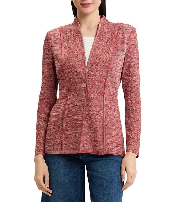 ミソック レディース アウター コート ニット ジャケット MISOOK Tailo red Melange Knit Long Sleeve One Button-Front Jacket Russet/Biscotti｜ReVida 店