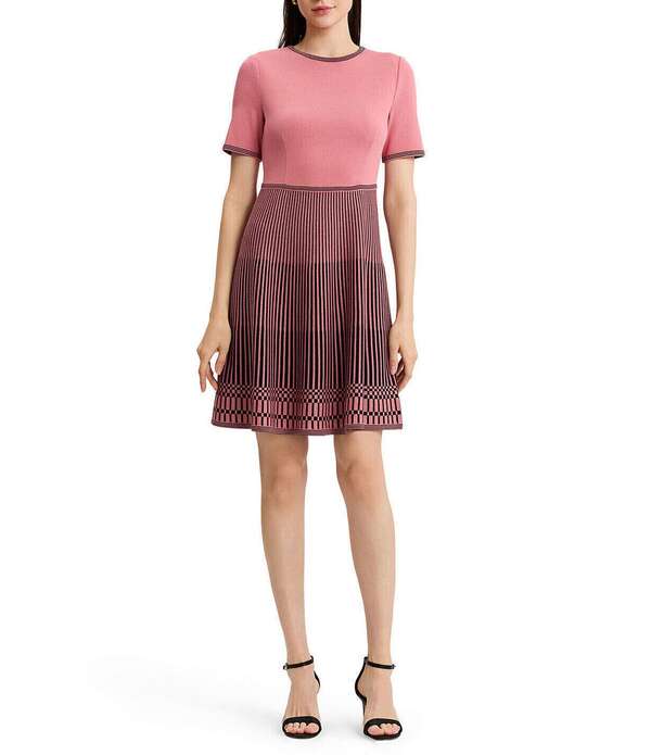 ミソック レディース トップス ワンピース ニット MISOOK Wrinkle-Resistant Soft Knit Solid Stripe Fit & Flare Dress Honeysuckle/Black ブラック｜ReVida 店