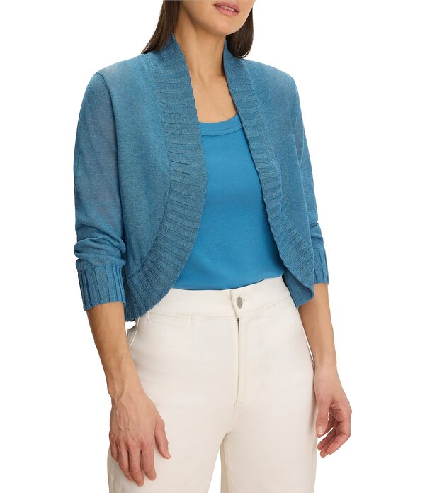 ニックアンドゾー レディース アウター ニット・セーター リブ カーディガン NIC + ZOE Ribbed Knit Bracelet Sleeve Boleropen-Front Cardigan Sweater Blue Chill ブルー｜ReVida 店