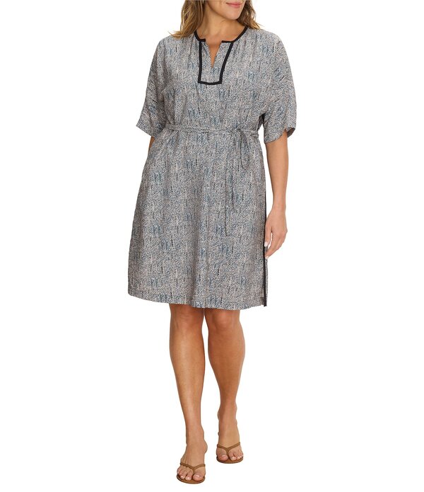 ニックアンドゾー レディース トップス ワンピース Vネック プラスサイズ プリント NIC + ZOE Plusize Sun Speckle Print Split V-Neck Elbow Sleeve Beltedress Neutral Multi マルチカラー｜ReVida 店