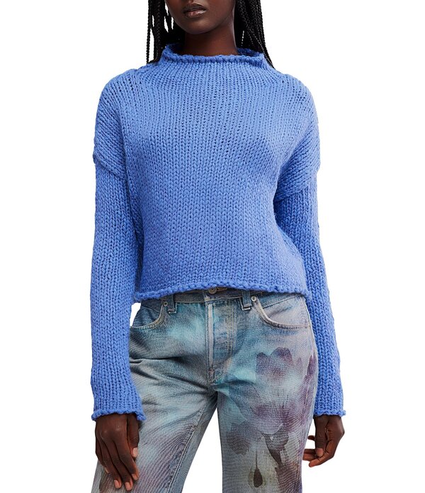 フリーピープル レディース アウター ニット・セーター Free People Opal Rolled Neck Long Sleeve Knit Sweater Toperi Blue ブルー｜ReVida 店