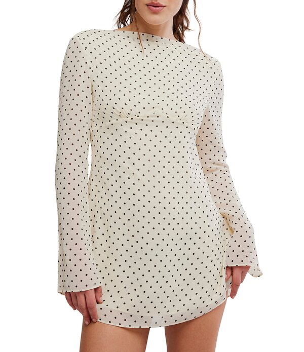 フリーピープル レディース トップス ワンピース ドット柄 A ライン ドット プリント ミニ Free People Jolie Polka Dot Printed Boat Neck Long Sleeve A-Line Mini Dress Dot Mix 2 Combo ドット|ReVida 店