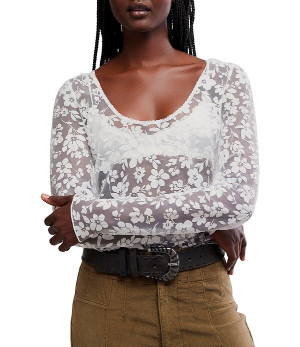 フリーピープル レディース トップス シャツ フラワー柄 レース フラワー Free Peoplearly Sunsets Floral Burnout Lace Scoop Neck Long Sleeve Layering Top Ivory アイボリー|ReVida 店