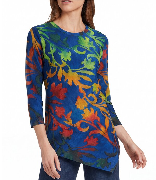 カレッサ レディース トップス Tシャツ クルーネック Calessa Burnoutie-Die Crew Neck Short Sleeve Top Indigo Multi インディゴ｜ReVida 店