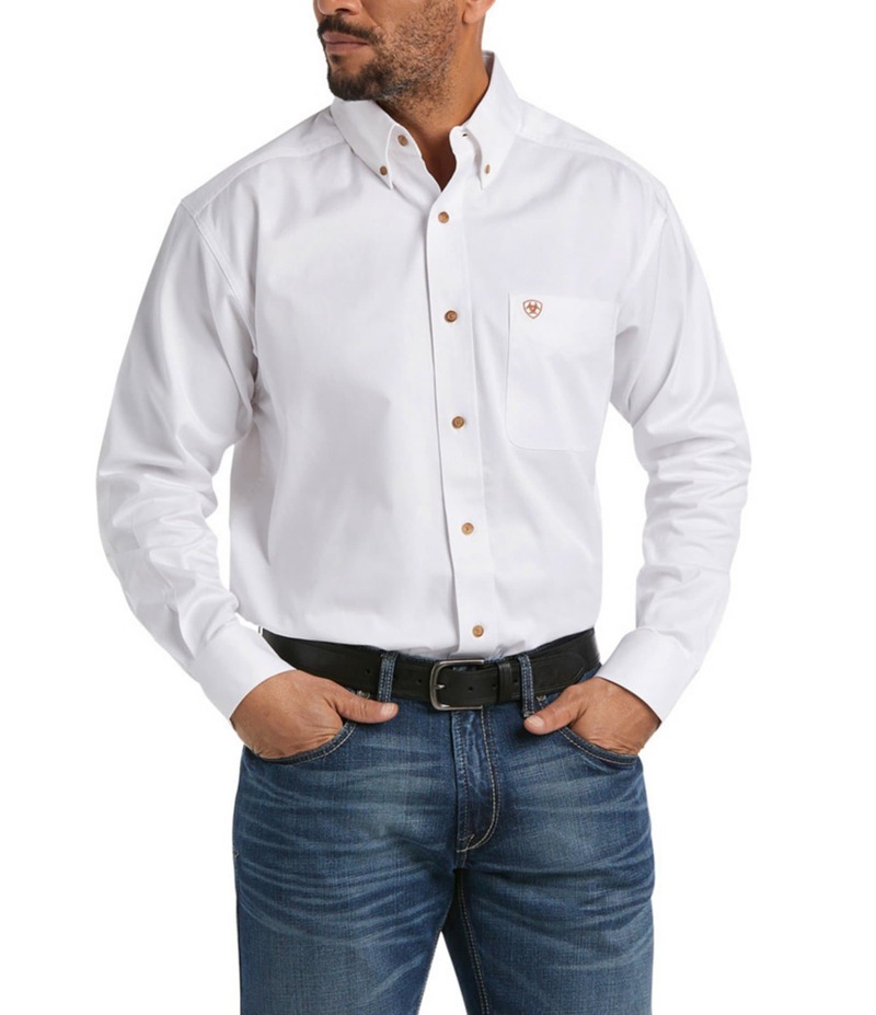 アリアト メンズ トップス シャツ ロゴ 長袖 Ariat Team Logo Twill Long-Sleeve Woven Shirt White ホワイト