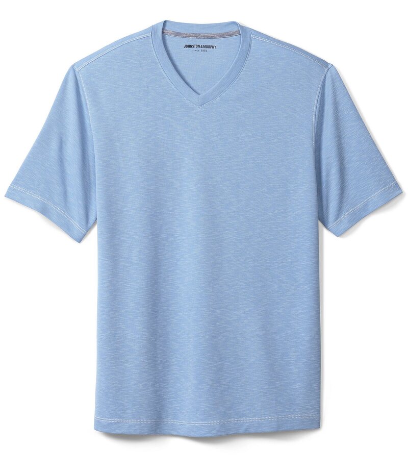 ジョンストンアンドマーフィー メンズ トップス シャツ Vネック ヴィンテージ Tシャツ 半袖 Johnston & Murphy Vintage Slub Short-Sleeve V-Neck T-Shirt Light Blue ブルー