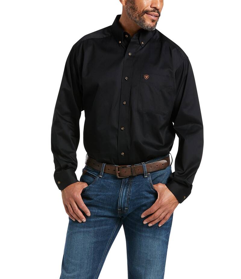アリアト メンズ トップス シャツ 長袖 Ariat Solid Twill Long-Sleeve Woven Shirt Black ブラック