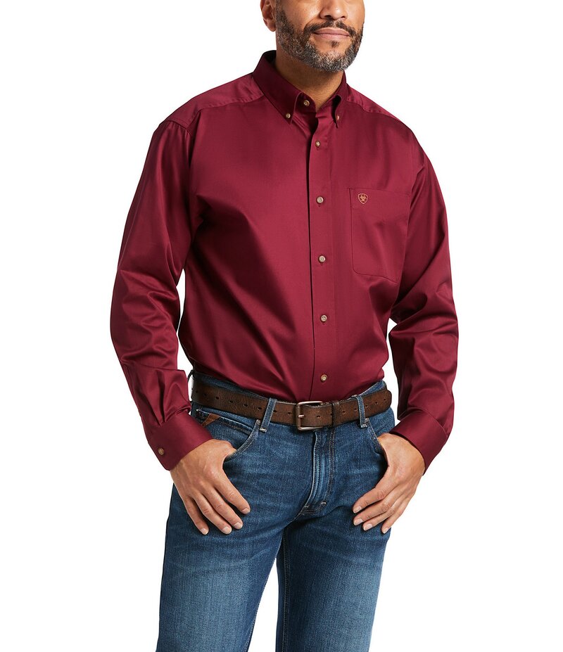 アリアト メンズ トップス シャツ 長袖 Ariat Solid Twill Long-Sleeve Woven Shirt Burgundy バーガンディ