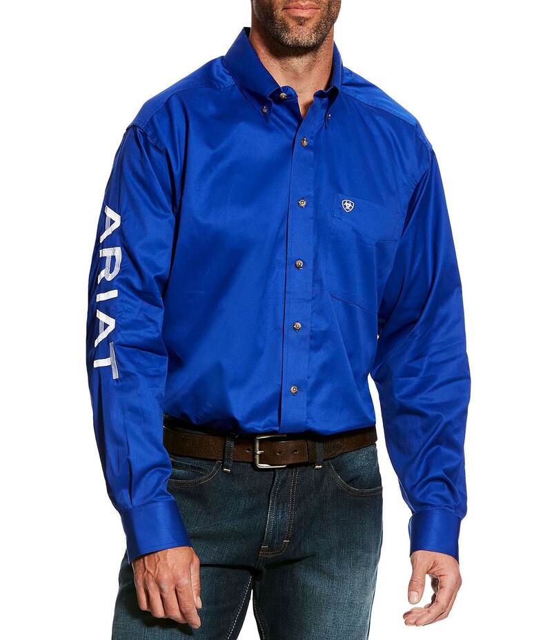 アリアト メンズ トップス プルオーバー ロゴタイプ 長袖 Ariat Team Logo Long-Sleeve Woven Twill Shirt Blue 青色 カジュアルシャツ-メンズファッション