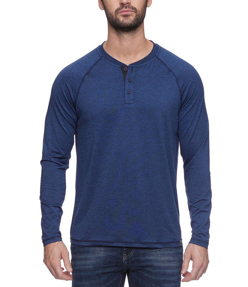 フラッグ アンド アンセム メンズ トップス シャツ Tシャツ Flag and Anthem Hanover MadeFlex Recruit Performance Long Sleeve Solid Henley T-Shirt Navy Heather ヘザー
