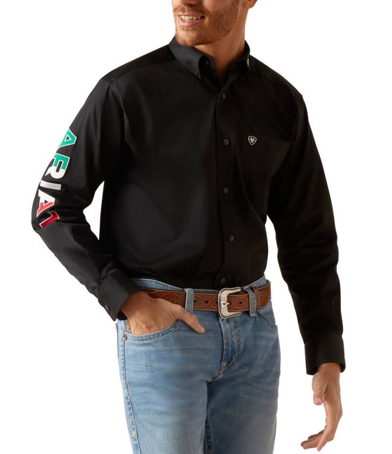 アリアト メンズ トップス シャツ ロゴ Ariat Classic Fit Long Sleeve Team Logo Twill Shirt Black ブラック
