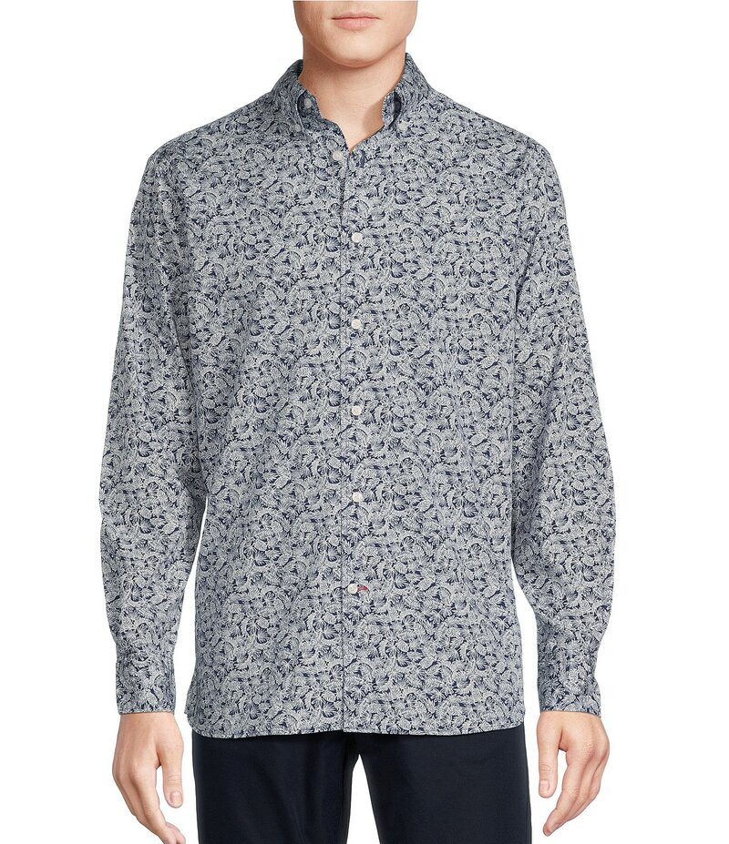 ダニエル クレミュ メンズ トップス シャツ プリント Cremieux Blue Label Leaf Print Poplin Long Sleeve Woven Shirt Dark Navy ネイビー