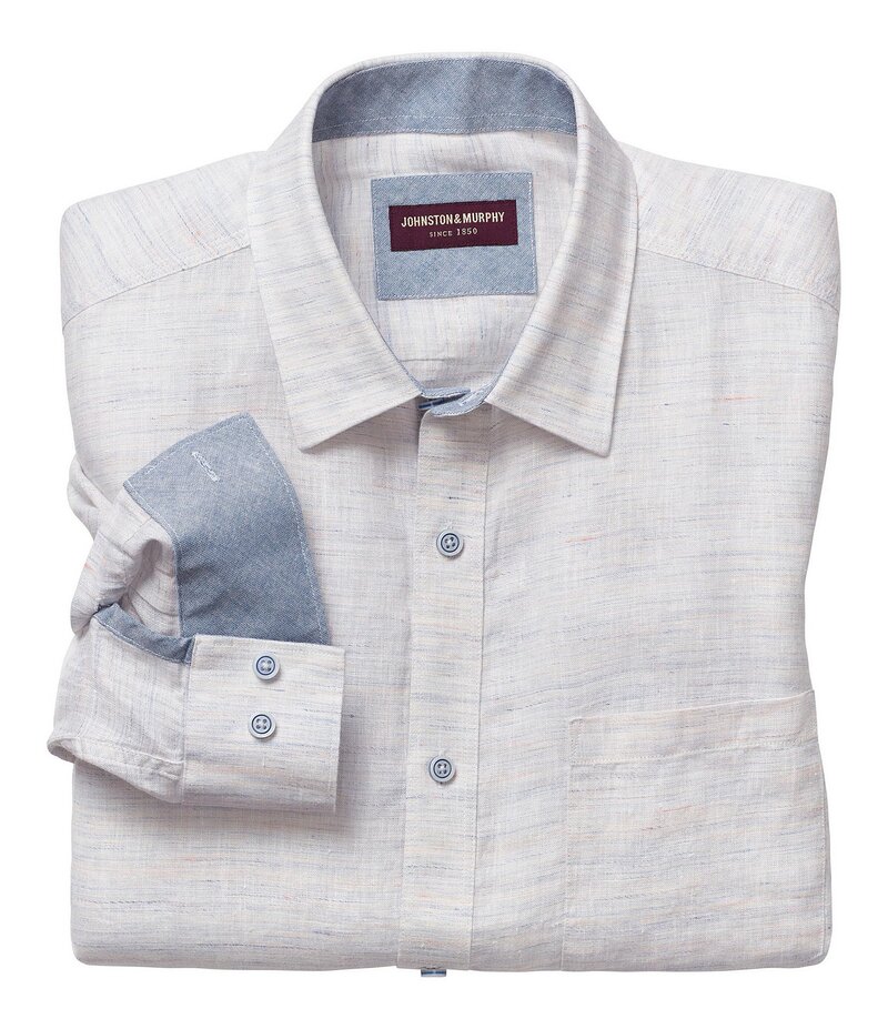 ジョンストンアンドマーフィー メンズ トップス シャツ リネン 長袖 Johnston & Murphy Slub Linen Long-Sleeve Woven Shirt White ホワイト