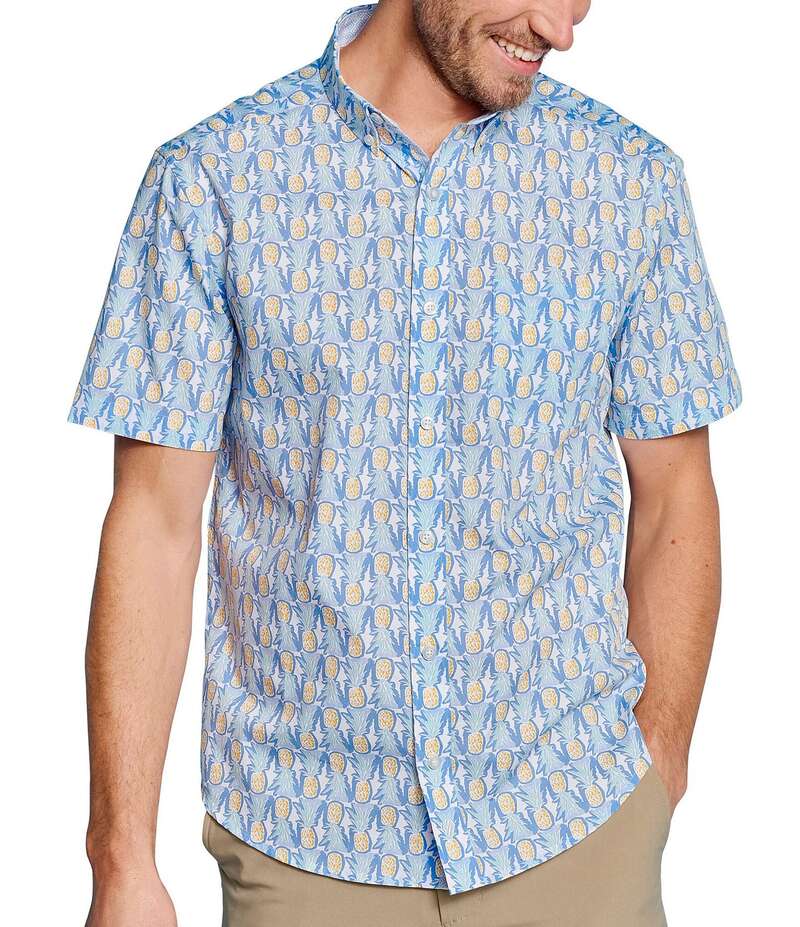 ジョンストンアンドマーフィー メンズ トップス シャツ プリント Johnston & Murphy Family Matching Pineapple Print Short Sleeve Woven Shirt White/Blue Multi ホワイト