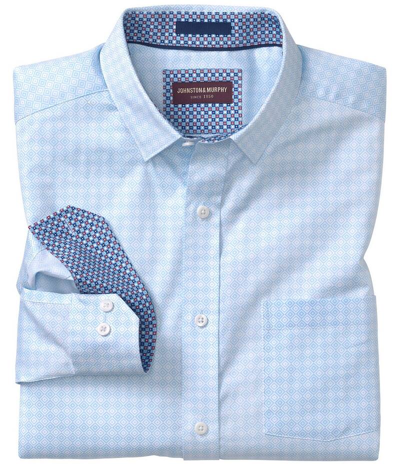 ジョンストンアンドマーフィー メンズ トップス シャツ プリント Johnston & Murphy Diamond Print Long Sleeve Woven Shirt Blue ブルー
