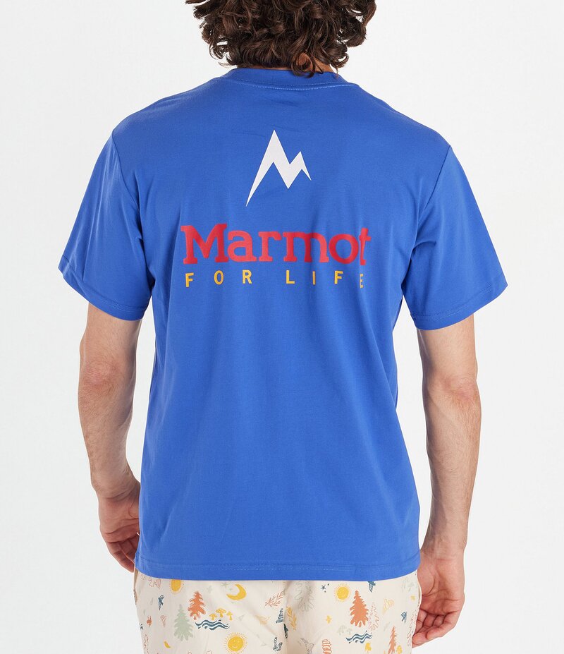 マーモット メンズ トップス シャツ Tシャツ グラフィック Marmot For Life Short Sleeve Graphic T-Shirt Trail Blue ブルー|ReVida 店