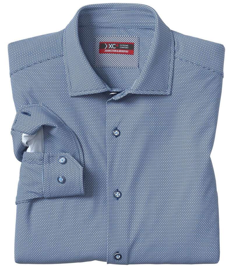 ジョンストンアンドマーフィー メンズ トップス シャツ プリント ニット Johnston & Murphy XC4 Performance Stretch Knit Basketweave Print Long Sleeve Woven Shirt Navy ネイビー 26,520円