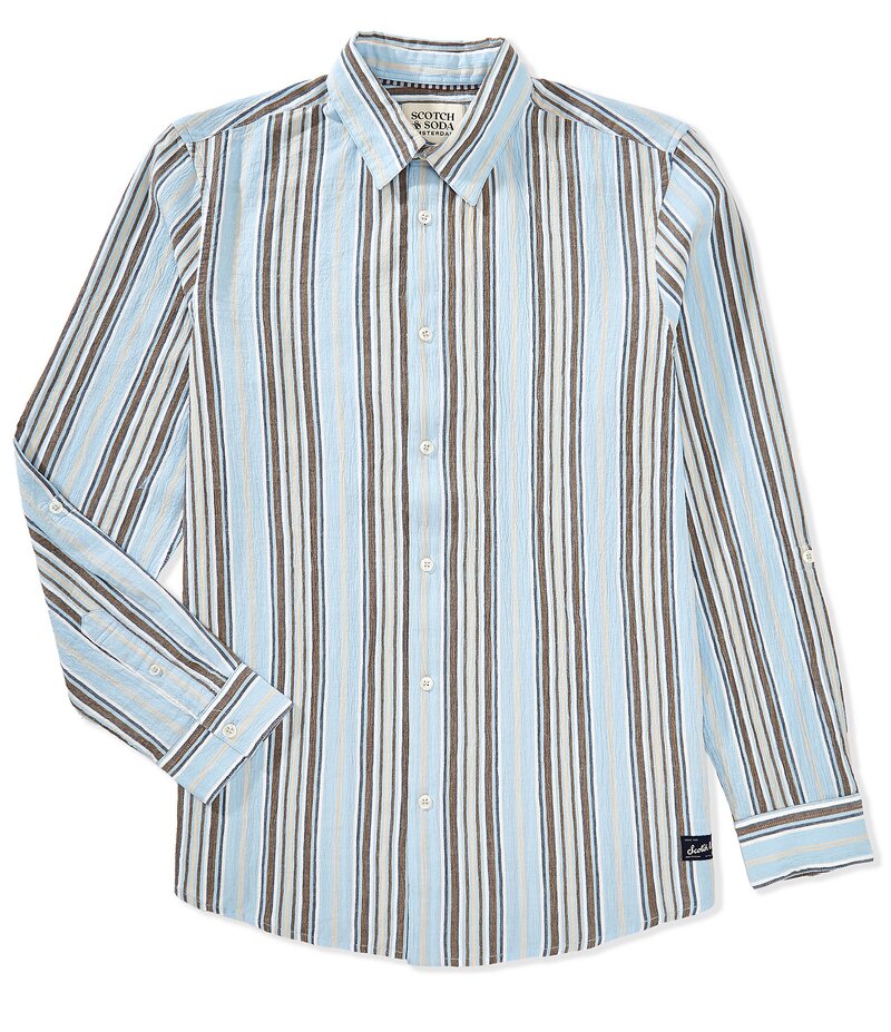 スコッチアンドソーダ メンズ トップス シャツ Scotch & Soda Crinkled Stripe Long Sleeve Woven Shirt Soft Camel Stripe キャメル