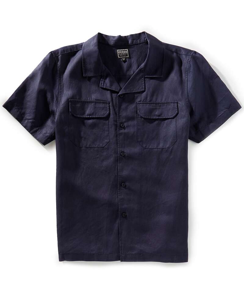 ゲス メンズ トップス シャツ Guess Short Sleeve Jackson Tencel Pocket Shirt Navy ネイビー