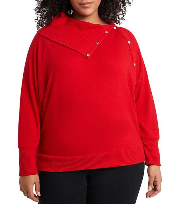 高級品市場 Plus トップス Tシャツ レディース ヴィンスカムート Size Red Ultra Top Knit Trim Snap Sleeve Long 31 Ultra Golfgruppe Com