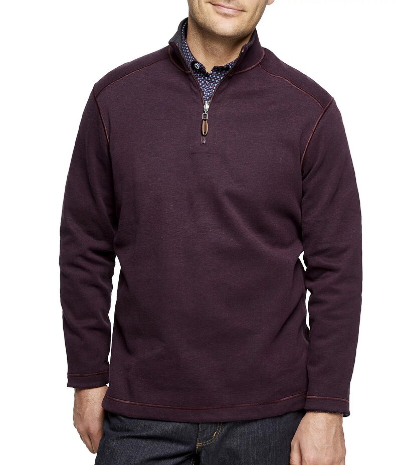 ジョンストンアンドマーフィー メンズ アウター パーカー・スウェット Johnston \u0026 Murphy Reversible Solid Quarter-Zip Pullover Burgundy/Charcoal 濃灰色
