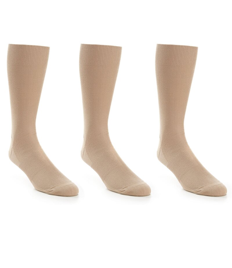 ラウンドトゥリーアンドヨーク メンズ アンダーウェア 靴下 Gold Label Roundtree & Yorke Striped Crew Socks 3-Pack New Khaki カーキ