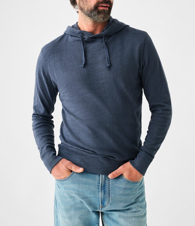 ファレティ メンズ アウター パーカー・スウェット コットン パーカー Faherty Slub Cotton Hoodie Blue Nights ブルー|ReVida 店