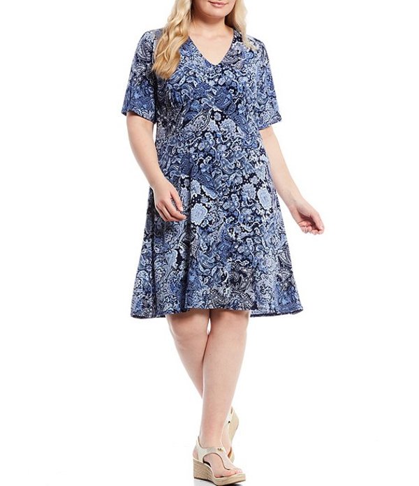 保障できる 楽天市場 マイケルコース レディース ワンピース トップス Michael Michael Kors Plus Size Arabesque Paisley Print Lux Matte Jersey Empire Waist V Neck Dress True Navy Revida 楽天市場店 格安 Rvworkshop Com