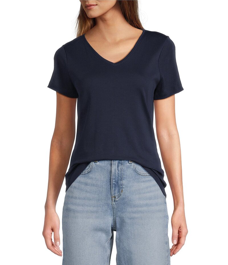エルエルビーン レディース トップス シャツ Vネック Tシャツ コットン L.L.Bean Pima Cotton V-Neck Short Sleeve Tee Shirt Raven Blue ブルー