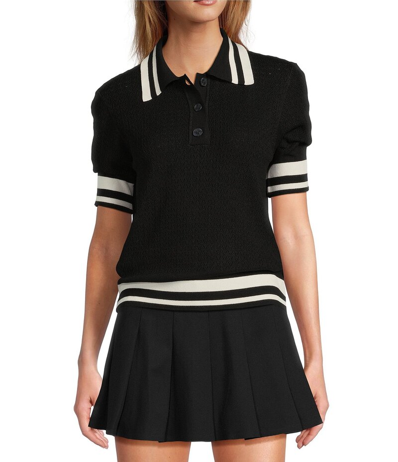 アントニオ メラーニ レディース トップス シャツ ポロシャツ Antonio Melani Active Pointelle Short Sleeve Polo Shirt Black ブラック|ReVida 店