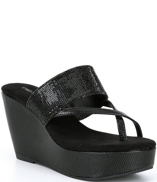 代引不可 楽天市場 チェルシーアンドバイオレット レディース サンダル シューズ Zinna Lizard Rhinestone Embellished Toe Cross Band Cork Wedges Black Shiny Revida 楽天市場店 代引き手数料無料 Lexusoman Com