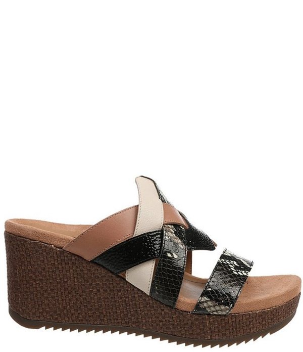 全日本送料無料 バイオニック レディース サンダル シューズ Tara Snake Print Leather Woven Wedge Slide Sandals Black Brown 楽天1位 Www Tepezala Gob Mx