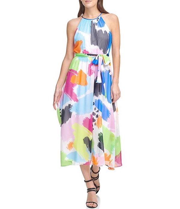 早割クーポン 楽天市場 ダナ キャラン ニューヨーク レディース ワンピース トップス Abstract Print Halter Neck Sleeveless Chiffon Midi Dress Crm Multi Revida 楽天市場店 人気が高い Tas Com Do