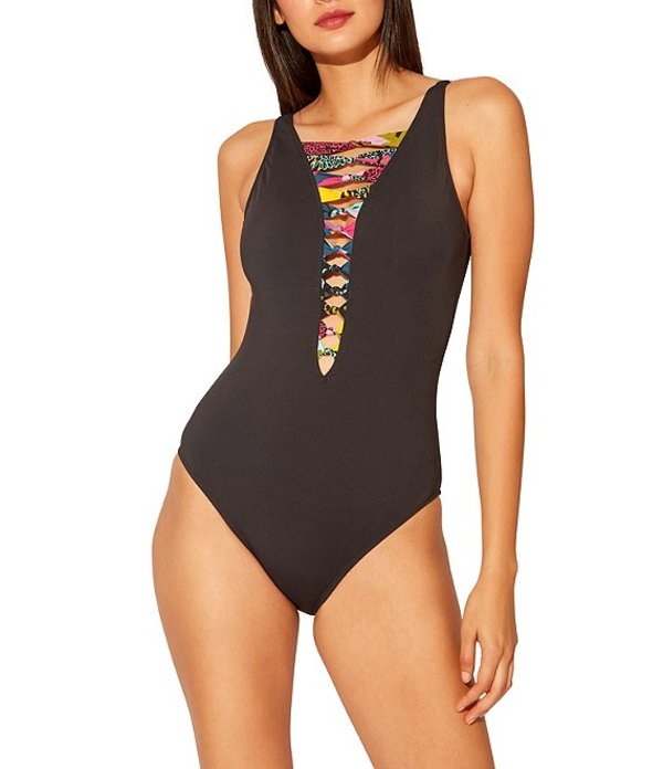 正規品 ブルーロッドビーティ レディース ワンピース トップス Jungle Book Knotted Front Plunge One Piece Swimsuit Black 完売 Consorziosicof It