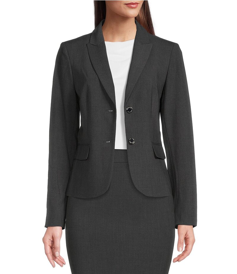 カルバンクライン レディース アウター コート ジャケット Calvin Klein Notch-Collar Long Sleeve Padded Shoulder Luxe Stretch Coordinating Jacket Charcoal チャコール