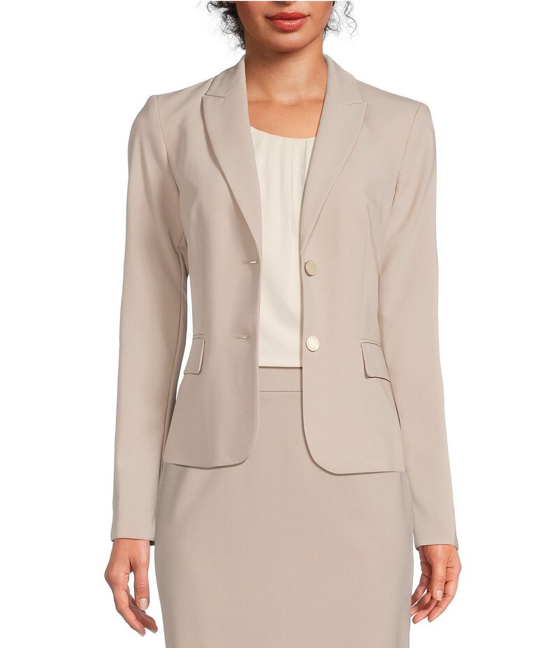 カルバンクライン レディース アウター コート ジャケット Calvin Klein Notch-Collar Long Sleeve Padded Shoulder Luxe Stretch Coordinating Jacket Khaki カーキ