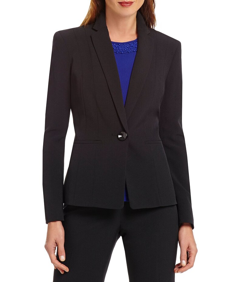 カスパール レディース アウター コート クレープ ジャケット Kasper Crepe One-Button Long Sleeve Jacket Black ブラック