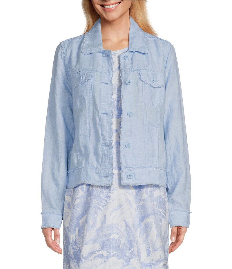 トッミーバハマ レディース アウター コート ジャケット Tommy Bahama Two Palm Raw Edge Point Collar Long Sleeve Button Front Jacket Light Sky/White ホワイト