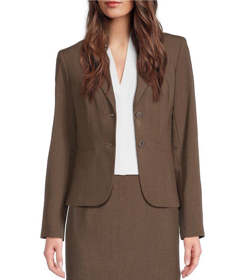 カルバンクライン レディース アウター コート ブレザー Calvin Klein Luxe Stretch 2 Button Notch Lapel Long Sleeve Blazer Heather Taupe ヘザー