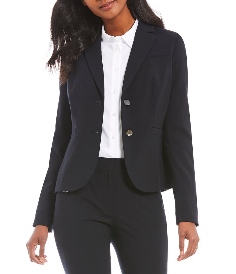 カルバンクライン レディース アウター コート ブレザー Calvin Klein Luxe Stretch 2 Button Notch Lapel Long Sleeve Blazer Navy ネイビー