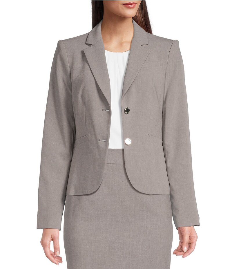 カルバンクライン レディース アウター コート ブレザー Calvin Klein Luxe Stretch 2 Button Notch Lapel Long Sleeve Blazer Tin