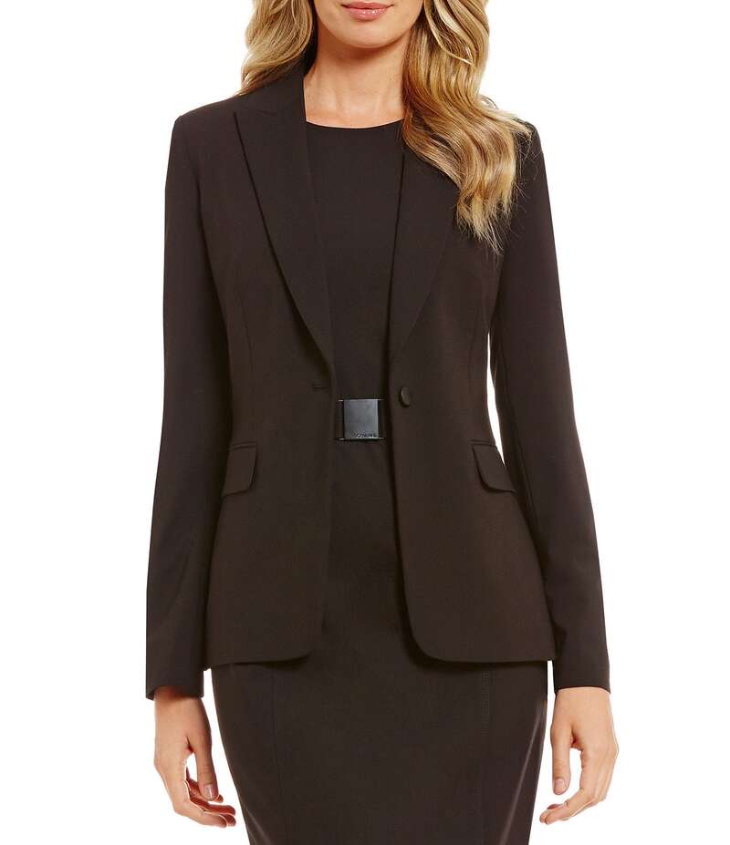 カルバンクライン レディース アウター コート ジャケット Calvin Klein Notch Lapel Long Sleeve One Button Jacket Black ブラック
