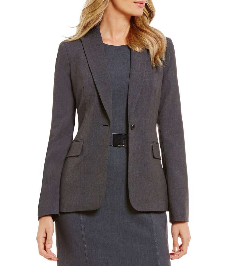 カルバンクライン レディース アウター コート ジャケット Calvin Klein Notch Lapel Long Sleeve One Button Jacket Charcoal チャコール