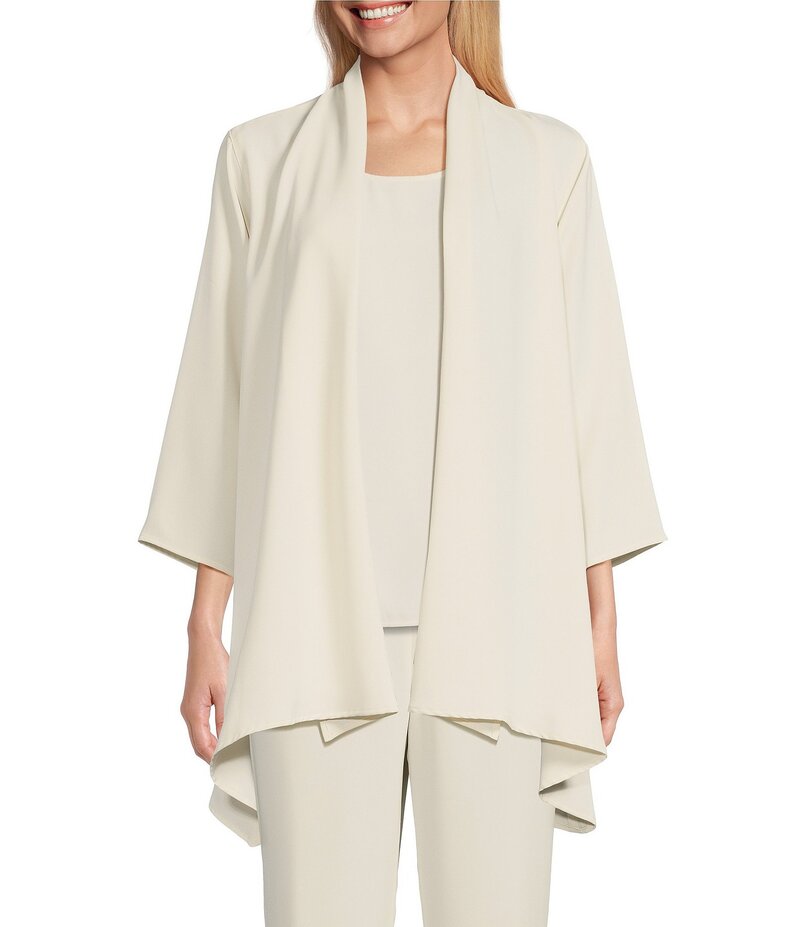 キャロライン ローズ レディース アウター コート クレープ ドレープ ジャケット Caroline Rose Matte Crepe Open Front Side Drape 3/4 Sleeve Jacket Ivory アイボリー｜ReVida 店