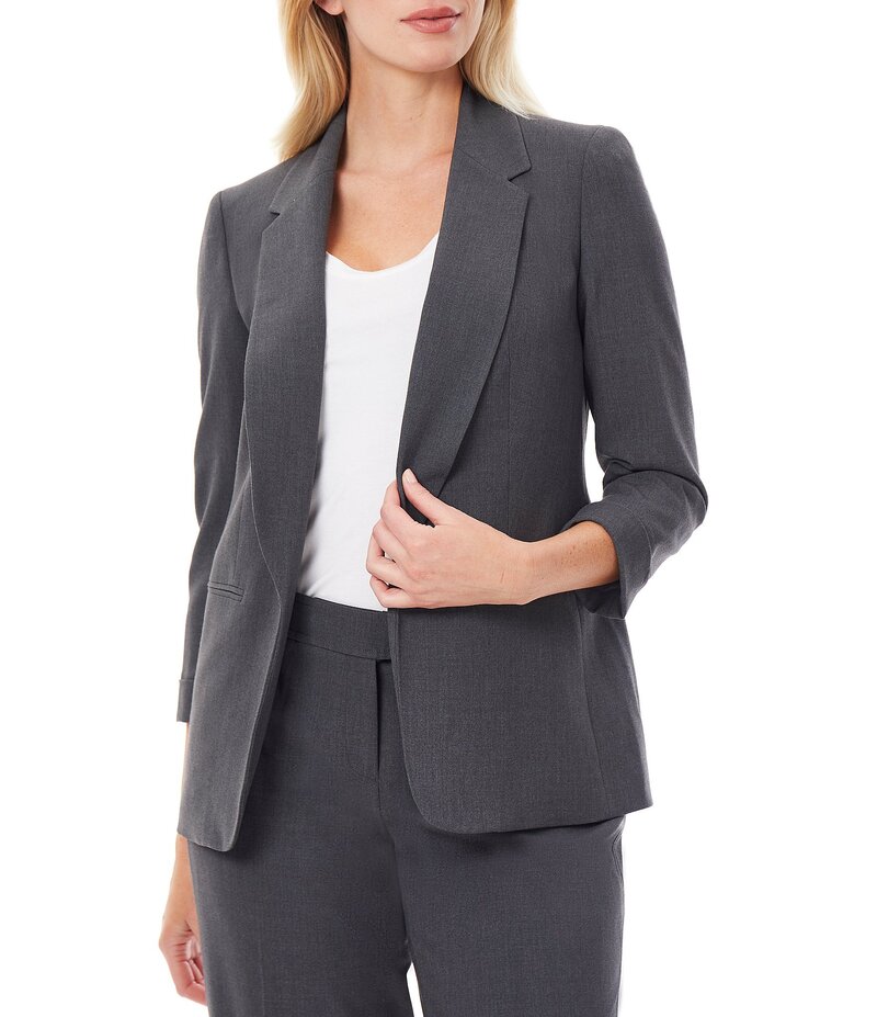 ジョーンズニューヨーク レディース アウター コート ブレザー Jones New York Roll Cuff Notch Lapel 3/4 Sleeve Blazer Gray グレー