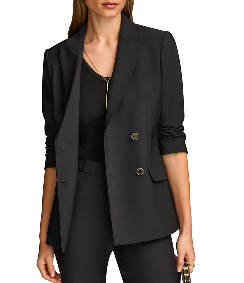 ダナキャラン レディース アウター 厚地の外套 スポーツジャケット Donna Karan Ponte Double Breasted Flap Pocket Notch Lapel Blazer Black 黒いこと