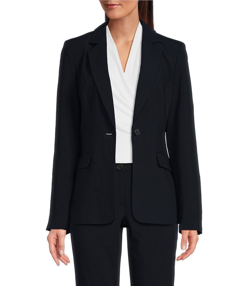 ダナキャラン レディース アウター コート ブレザー DKNY by Donna Karan Long Sleeve 1-Button Blazer Navy ネイビー